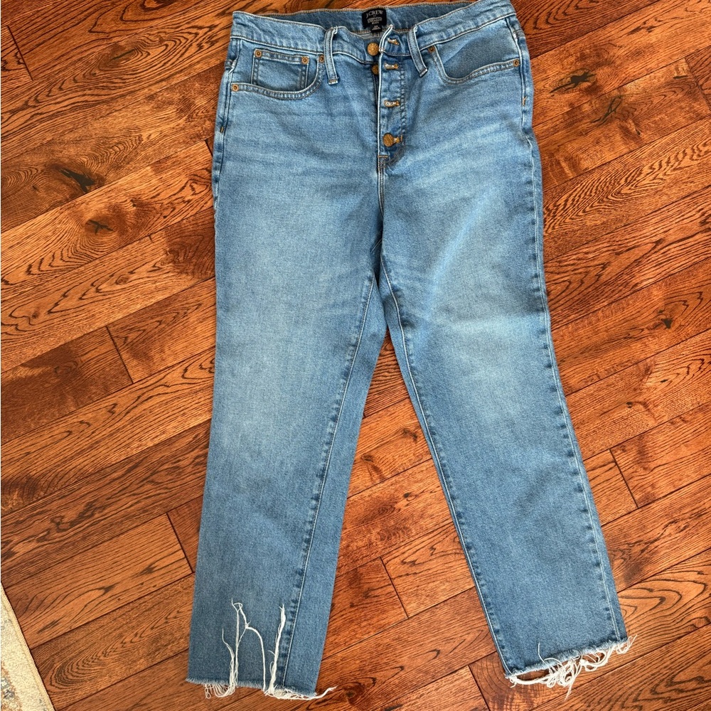 J. Crew essential straight button fly Light Blue Ankle Jeans frayed 30 10